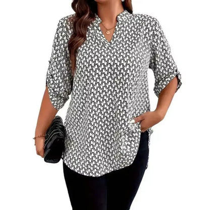 🌞NEU: Sommerkollektion mit bis zu 50% Rabatt 🛍️Damen Bluse mit geometrischem Print & V-Ausschnitt – lockere Passform, leicht & vielseitig