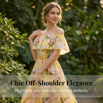 🌞NEU: Sommerkollektion mit bis zu 50% Rabatt 🛍️Sommerliches Maxikleid mit Blumenmuster, schulterfrei und mit Rüschen