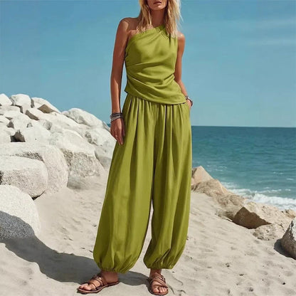 🌞NEU: Sommerkollektion mit bis zu 50% Rabatt 🛍️Elegantes Damen-Set Ein-Schulter-Top & Weite Hose🌸