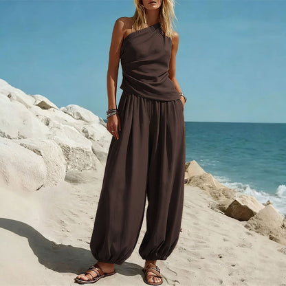 🌞NEU: Sommerkollektion mit bis zu 50% Rabatt 🛍️Elegantes Damen-Set Ein-Schulter-Top & Weite Hose🌸