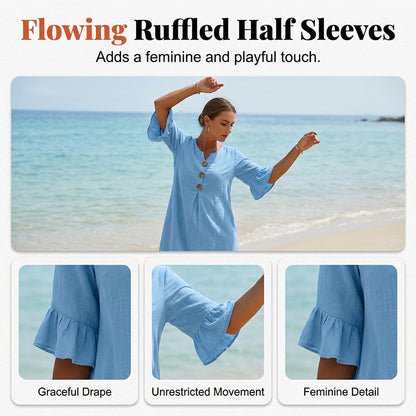 Damen Sommerkleid aus Baumwolle – einfarbig, bequem & atmungsaktiv – ideal für Alltag, Strand & Freizeit – leichter, lässiger Schnitt👗☀️