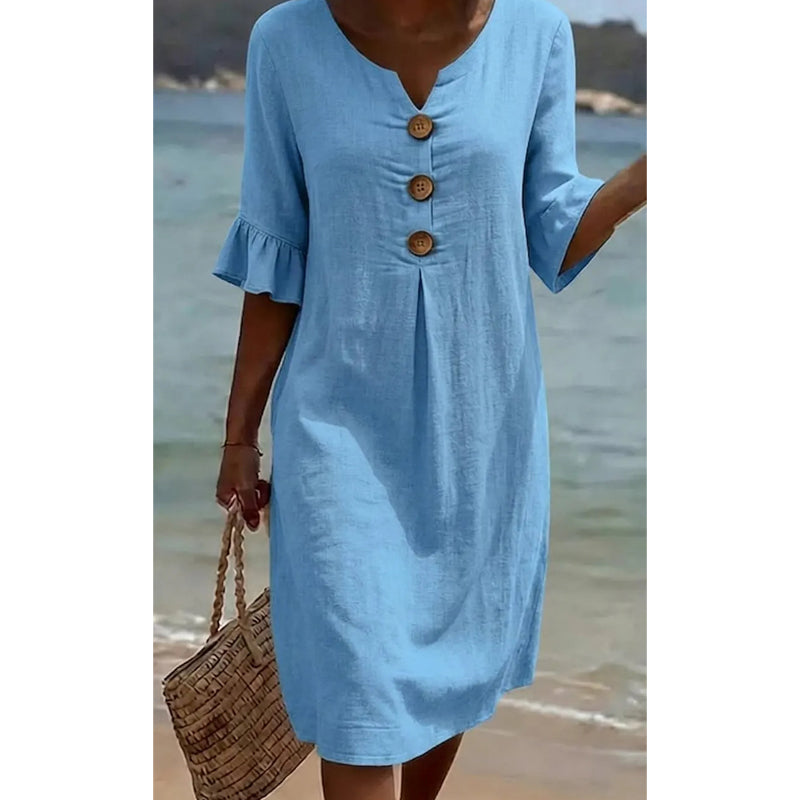 Damen Sommerkleid aus Baumwolle – einfarbig, bequem & atmungsaktiv – ideal für Alltag, Strand & Freizeit – leichter, lässiger Schnitt👗☀️