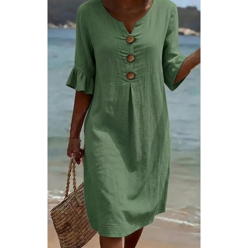 Damen Sommerkleid aus Baumwolle – einfarbig, bequem & atmungsaktiv – ideal für Alltag, Strand & Freizeit – leichter, lässiger Schnitt👗☀️