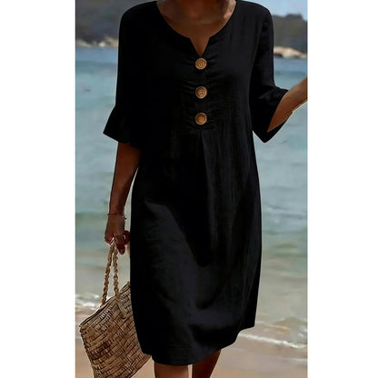 Damen Sommerkleid aus Baumwolle – einfarbig, bequem & atmungsaktiv – ideal für Alltag, Strand & Freizeit – leichter, lässiger Schnitt👗☀️