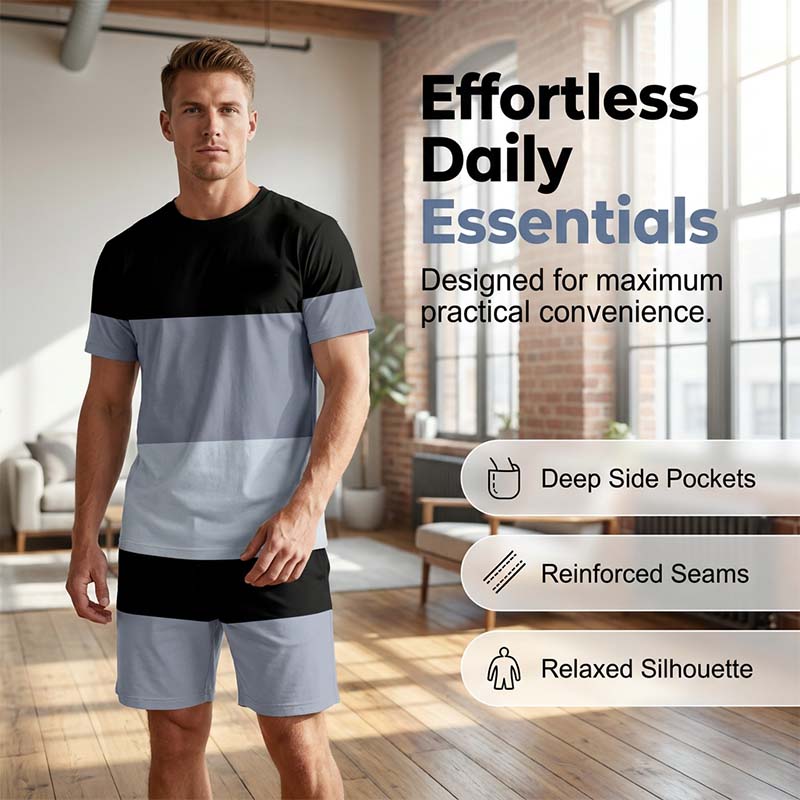 📢📢Letzter Tag – 50 % Rabatt!! ⏰2-teiliges Set aus T-Shirt und Shorts für Herren im Color-Block-Design