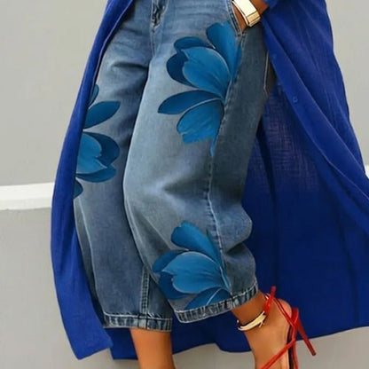 👖50% RABATT!🤍Damen Weite Jeans mit Künstlerischer Blumenapplikation