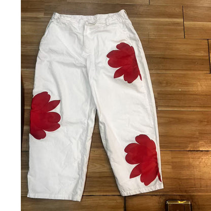 👖50% RABATT!🤍Damen Weite Jeans mit Künstlerischer Blumenapplikation