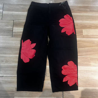 👖50% RABATT!🤍Damen Weite Jeans mit Künstlerischer Blumenapplikation