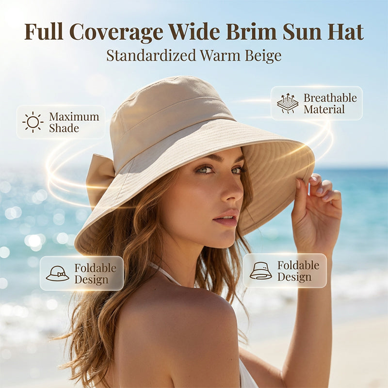 👒✨JETZT 50 % RABATT! ✨ Damen Sonnenhut mit breiter Krempe & dekorativer Schleife, faltbarer atmungsaktiver Stoff mit 360° UV-Schutz für Strand, Garten und Urlaub ✨