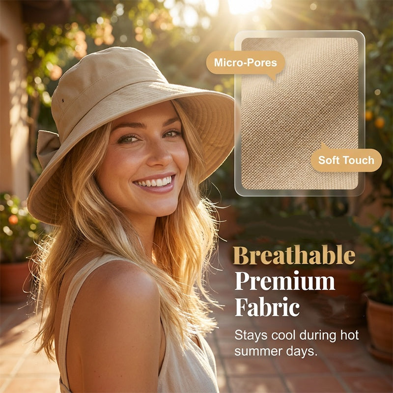 👒✨JETZT 50 % RABATT! ✨ Damen Sonnenhut mit breiter Krempe & dekorativer Schleife, faltbarer atmungsaktiver Stoff mit 360° UV-Schutz für Strand, Garten und Urlaub ✨