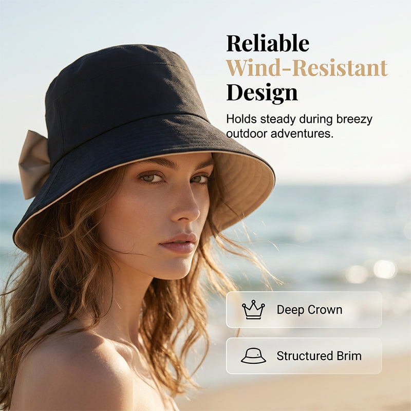 👒✨JETZT 50 % RABATT! ✨ Damen Sonnenhut mit breiter Krempe & dekorativer Schleife, faltbarer atmungsaktiver Stoff mit 360° UV-Schutz für Strand, Garten und Urlaub ✨