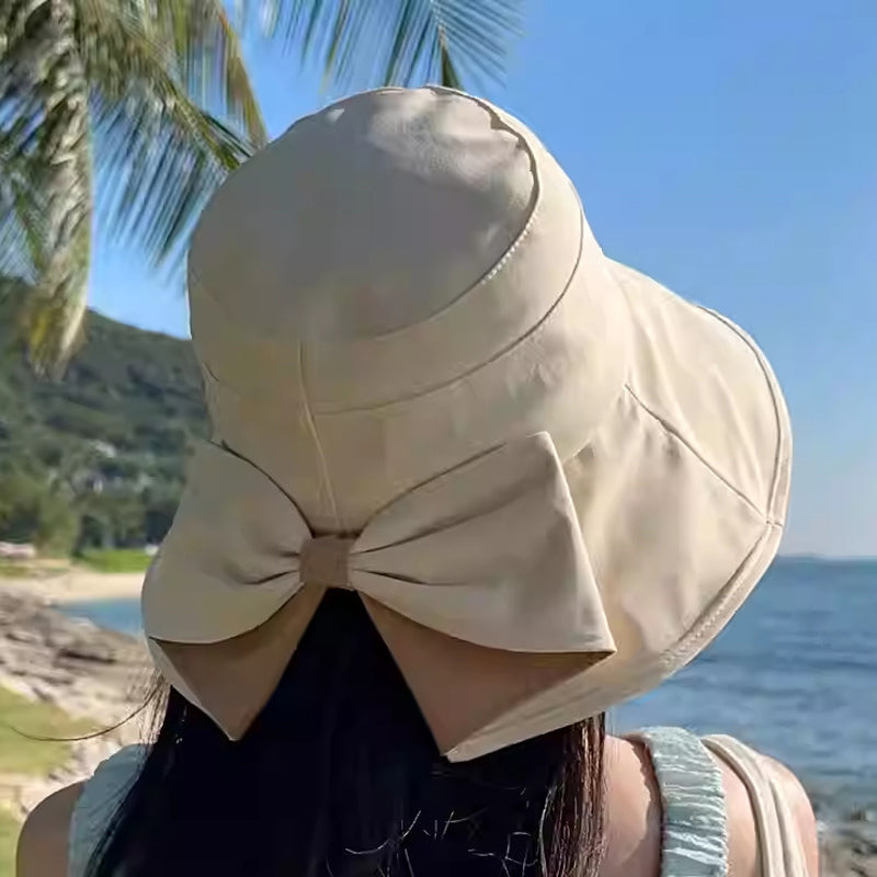 👒✨JETZT 50 % RABATT! ✨ Damen Sonnenhut mit breiter Krempe & dekorativer Schleife, faltbarer atmungsaktiver Stoff mit 360° UV-Schutz für Strand, Garten und Urlaub ✨