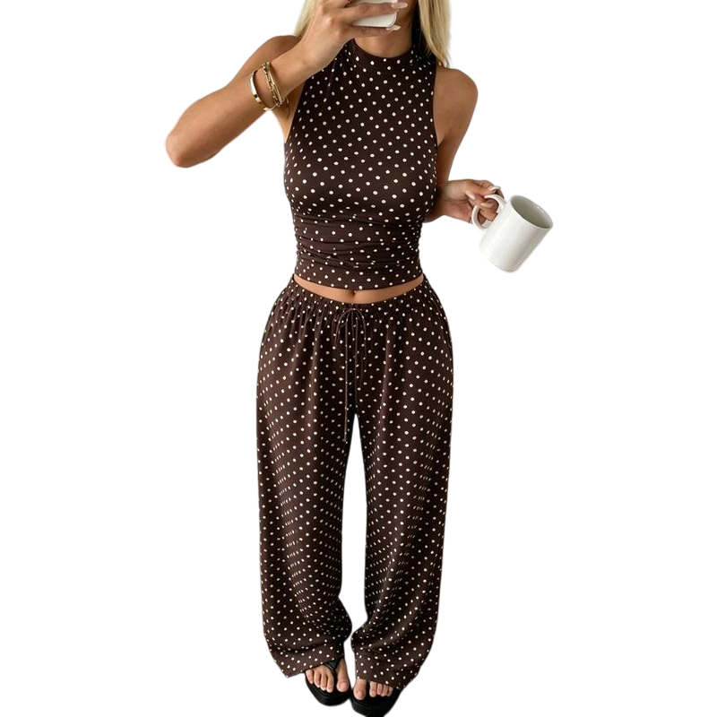 Set aus ärmellosem Oberteil und Hose mit Polka-Dots für Damen