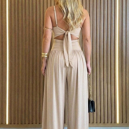 🎁Neuwaren 50% Rabatt💥🖤Ärmelloser Jumpsuit✨Cut-out Design｜Weites Bein｜Rückseite zum Binden