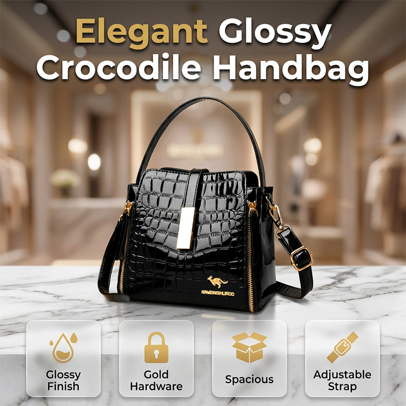 👜 BEGRENZTE ZEIT 40% RABATT! ✨ Glänzende Krokodilmuster Damenhandtasche – Strukturiert, Goldene Beschläge, Geräumig & Schick 💼