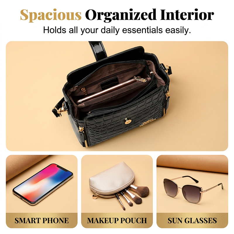 👜 BEGRENZTE ZEIT 40% RABATT! ✨ Glänzende Krokodilmuster Damenhandtasche – Strukturiert, Goldene Beschläge, Geräumig & Schick 💼