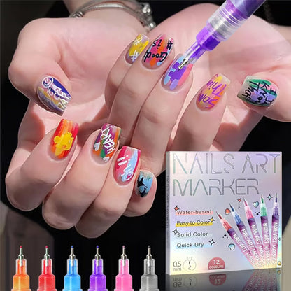 🔥Laatste Dag Promotie 50% KORTING🔥✨12 Kleuren Nail Art Pennenset