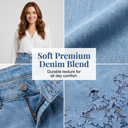 ✨Eng anliegender Jeansrock für Damen mit durchbrochener Spitzenborte