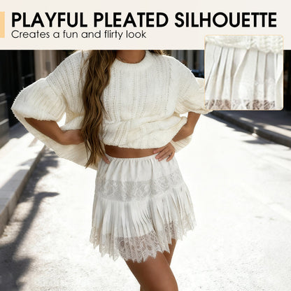 👗🔥 50% RABATT! Chic Pleated Lace Trim Mini Skirt – Plisseefalten, zarte Spitze, perfekt für den Sommer 🌸💨