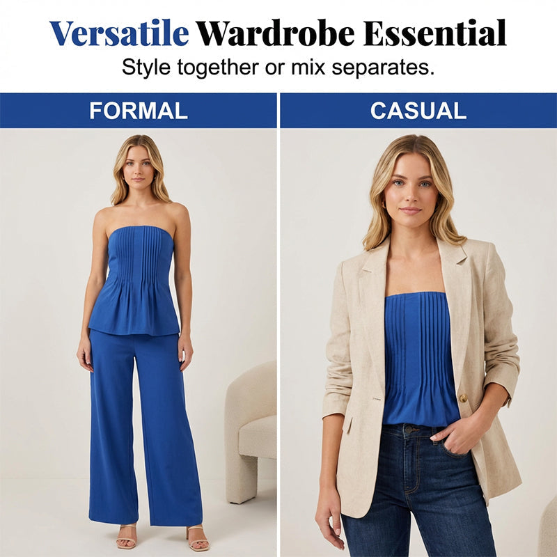 🥰Women's Strapless Pleated Peplum Top & Pants Set