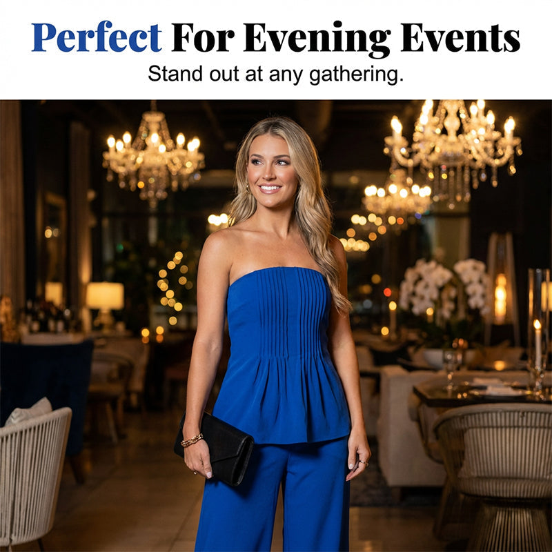 🥰Women's Strapless Pleated Peplum Top & Pants Set