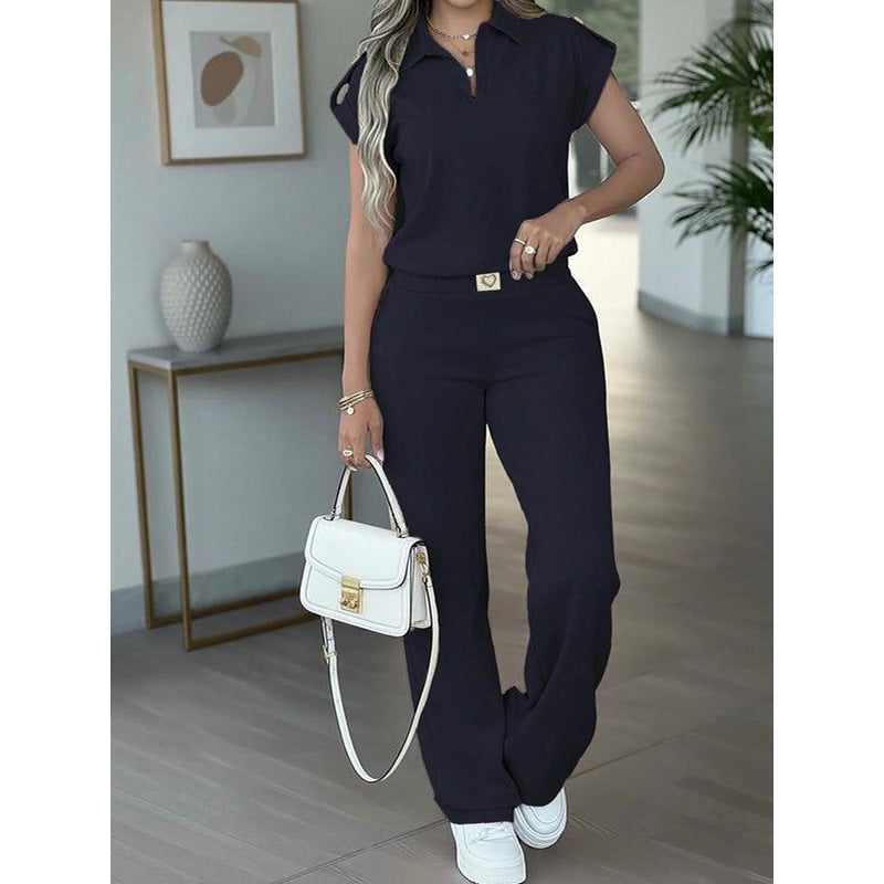 👚🔥 50% RABATT! Damen Chic Zweiteiler-Set: Bequemes Polo-Top & Wide-Leg-Hose | Elegant für jeden Tag & jede Gelegenheit 🌸