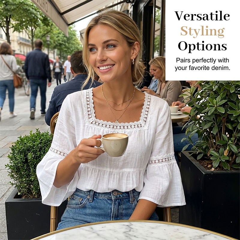 Elegante Sommerbluse mit eckigem Ausschnitt
