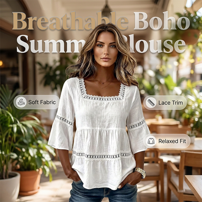 Elegante Sommerbluse mit eckigem Ausschnitt