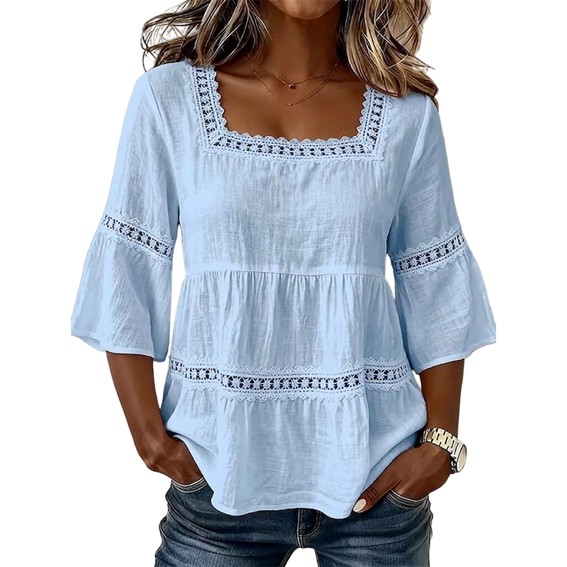 Elegante Sommerbluse mit eckigem Ausschnitt