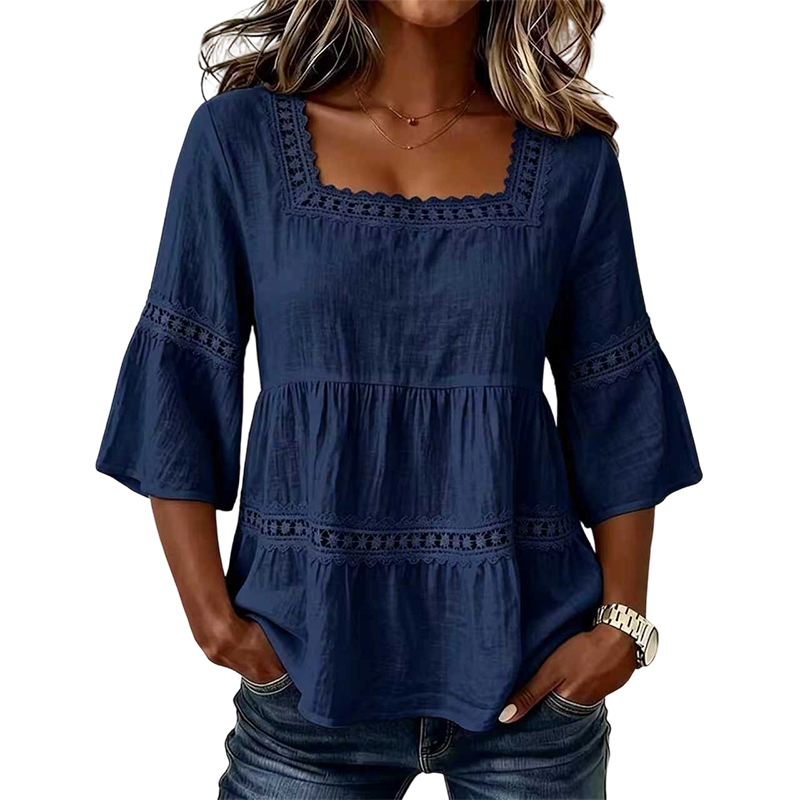 Elegante Sommerbluse mit eckigem Ausschnitt