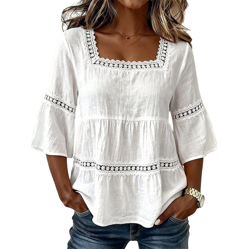 Elegante Sommerbluse mit eckigem Ausschnitt