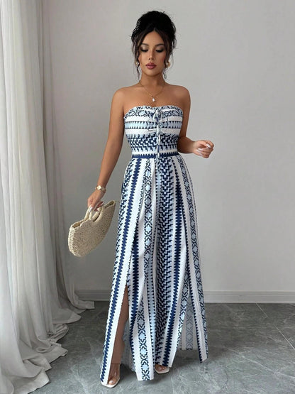 🎁Neu eingetroffen – 50 % Rabatt💥 Geometrischer Jumpsuit mit Neckholder-Ausschnitt und Seitenschlitz – Einzigartiger Print, elegante Passform, vielseitiger Stil ✨