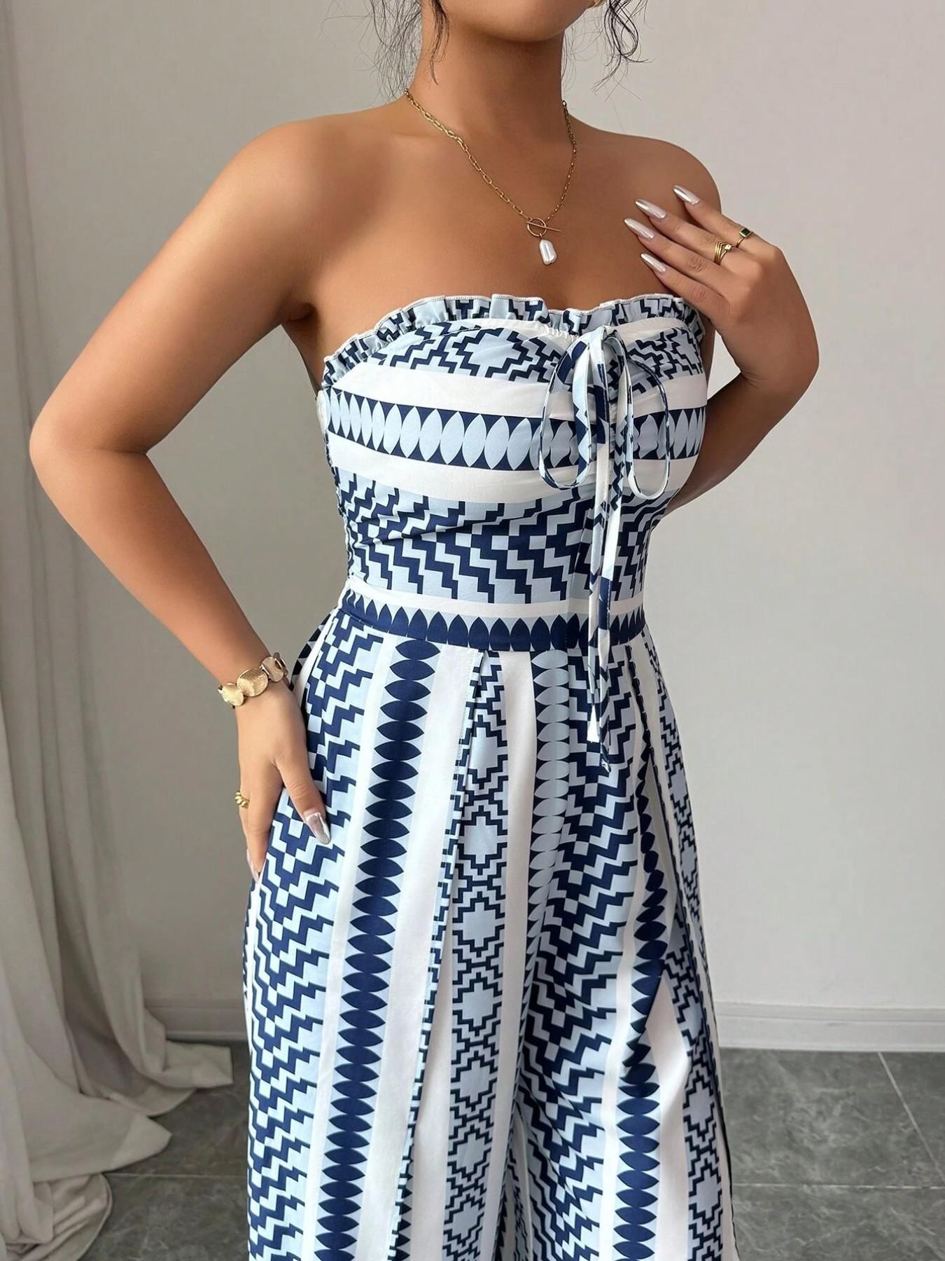 🎁Neu eingetroffen – 50 % Rabatt💥 Geometrischer Jumpsuit mit Neckholder-Ausschnitt und Seitenschlitz – Einzigartiger Print, elegante Passform, vielseitiger Stil ✨