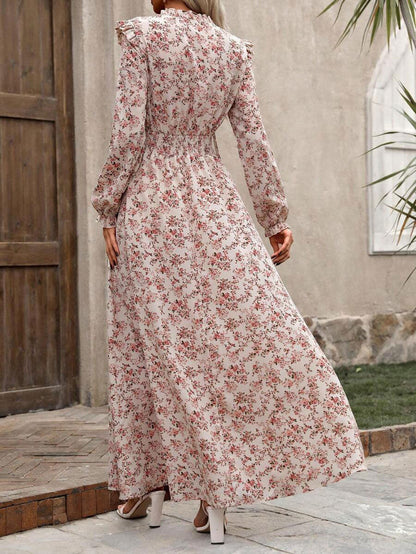 ✨LUNE Damen Urlaubs-Stil Kleines Blumenmuster Tailliertes Maxi-Kleid