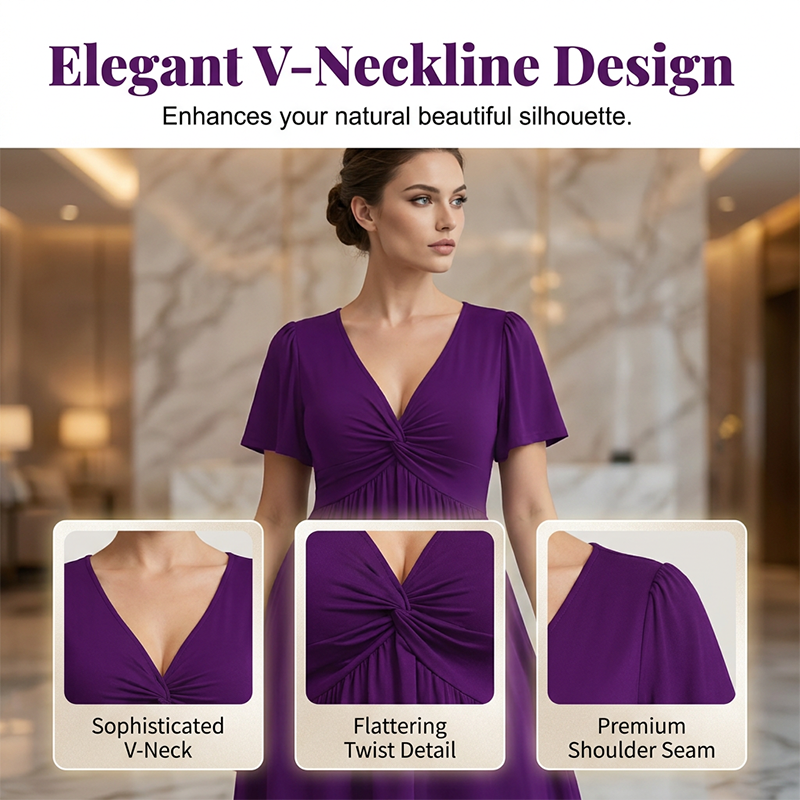 ✨Elegantes V-Ausschnitt Twist-Front Kleid👗｜Mit praktischen Taschen👝