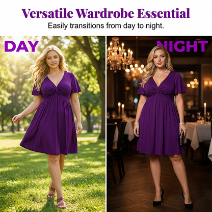 ✨Elegantes V-Ausschnitt Twist-Front Kleid👗｜Mit praktischen Taschen👝