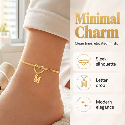 Heart Initial Anklet Snake Chain