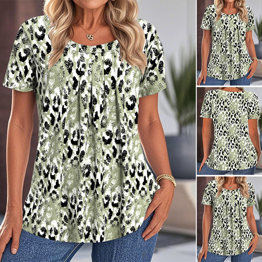 💞 Women's Casual Printed Round Neck Short Sleeve Top – Effortless Everyday Elegance 🌸