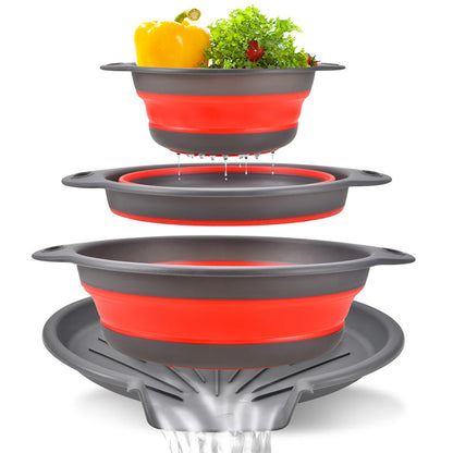 🥗 3-Delige inklapbare vergietenset met lekbodem – Ruimtebesparende keukenzeven voor fruit, pasta & groenten