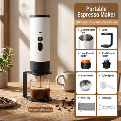 ⏳ Tijdelijke aanbieding⏳ Draagbare espressomachine – digitaal display, oplaadbaar via Type-C, reservoir van 90 ml en kopje van 120 ml. Geniet overal van verse, hete koffie! 🛡️💪
