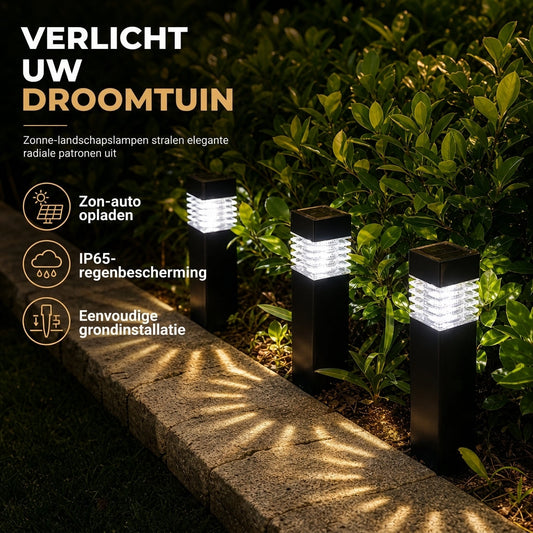☀️2+1 GRATIS – Waterdichte Zonne-Tuinverlichting – Vierkante Grondpinnen voor Paden, Gazon & Tuin