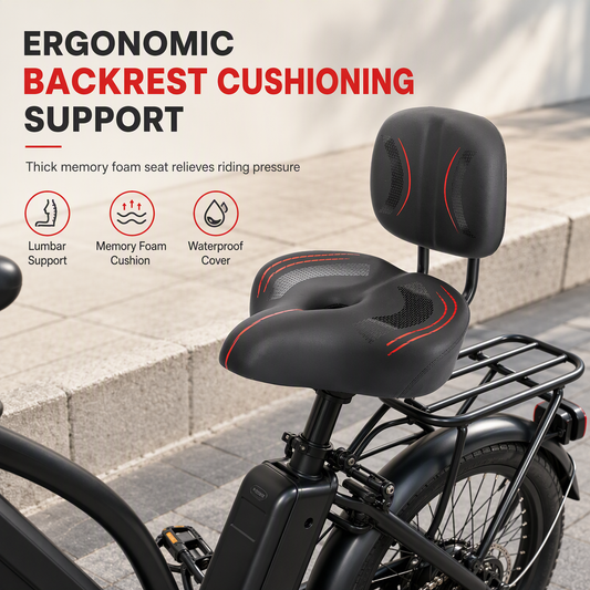 🚲 Bespaar 50%! 🪑 Breed fietszadel – Rugleuning & extra groot comfort voor e-bikes ✨