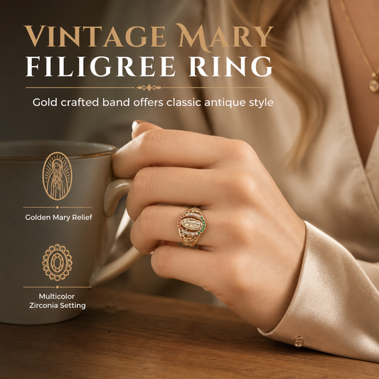Goudkleurige Ring met Godin Portret en Bloemmotief voor Dames met Ovale Kleurrijke Zirkonia Old Money Stijl