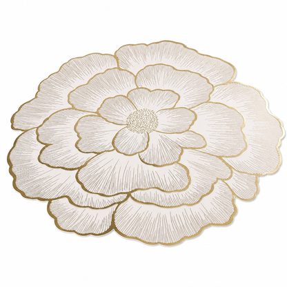 Scandinavische Stijl Metallic Pioenroos PVC Placemat – Hittebestendige, Antislip & Waterdichte Onderzetter voor Eettafel (38 cm)