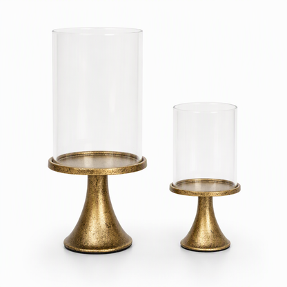⏳Tijdelijk 50% Korting⏰Vintage Gouden Kandelaars Set met Glazen Cilinders voor Bruiloften en Diners bij Kaarslicht🕯️🕎