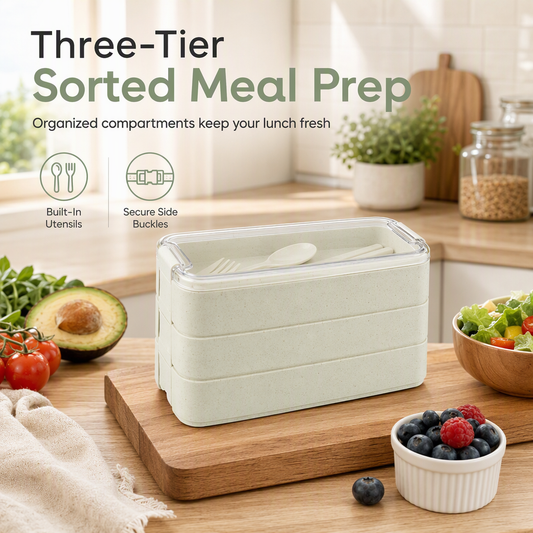 3-laagse Bento Lunchbox met Bestekset