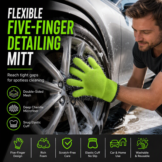Verdikte Pluche Vijfvingerige Autowashandschoen met Sandwich Mesh voor Autoreiniging en Huishoudelijk Gebruik