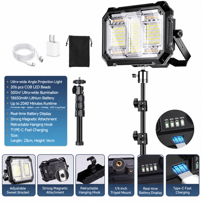 🔦✨ FLASH ACTIE: 50% KORTING! Ultra Krachtige & Oplaadbare LED Zonne-Campinglamp met Statief – Dubbele Zonne-/Type-C Voeding, Magnetische Bevestiging & IP66 Waterdicht voor Betrouwbare Verlichting Overal ✨