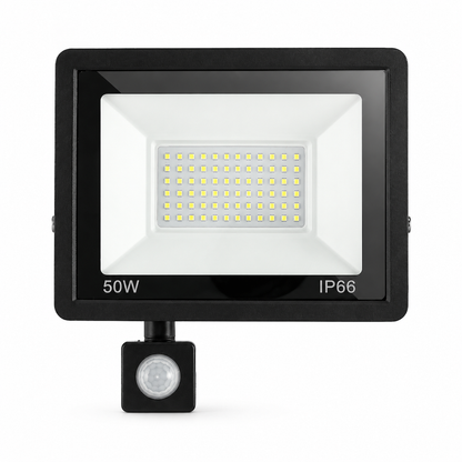 50W Buiten LED Schijnwerper met Slimme PIR-bewegingssensor en Afstandsbediening IP66 Waterdichte Aluminium Veiligheidslamp