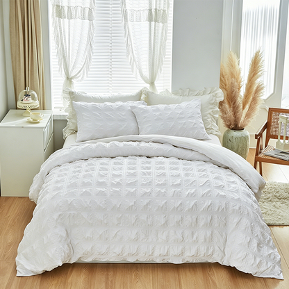 🔥 50% KORTING 🛏️ Minimalistisch Seersucker Dekbedovertrek Set – 3-Delig Effen Kleur Beddengoed, Zacht & Ademend voor de Slaapkamer ✨